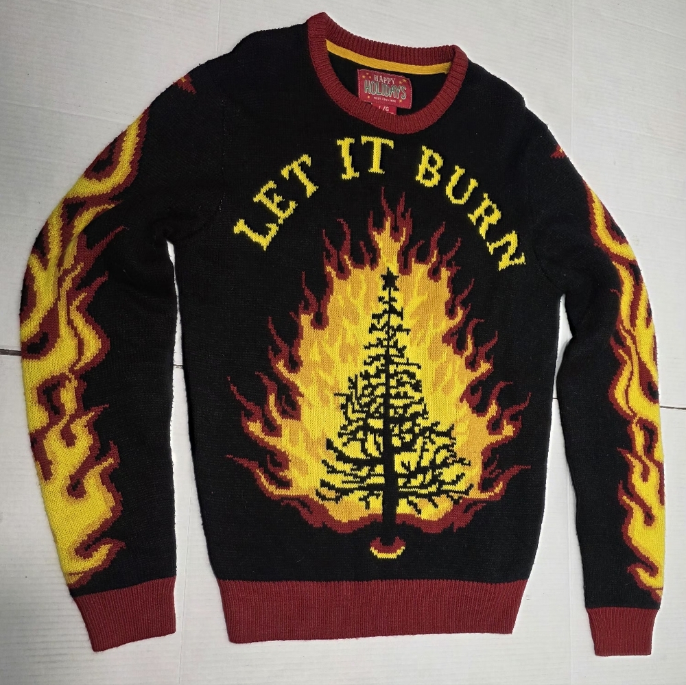 Let It Burn Ugly Christmas Sweater Mens Size Large Unisex Funny